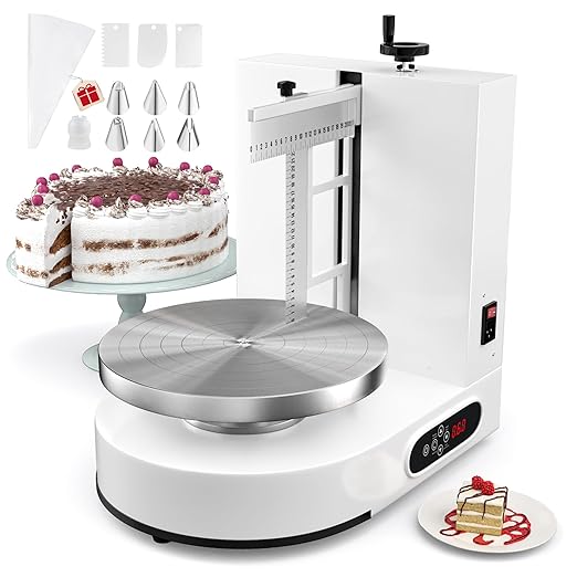PYY Cake Decorating Machine - 4-12 Inch Automatic Cake Cream Spreading Machine for Cake Smoothing Machine, Electric Cake Turntable 60-320 RPM with Graduated Scrapers Maquina Para Decorar Pasteles