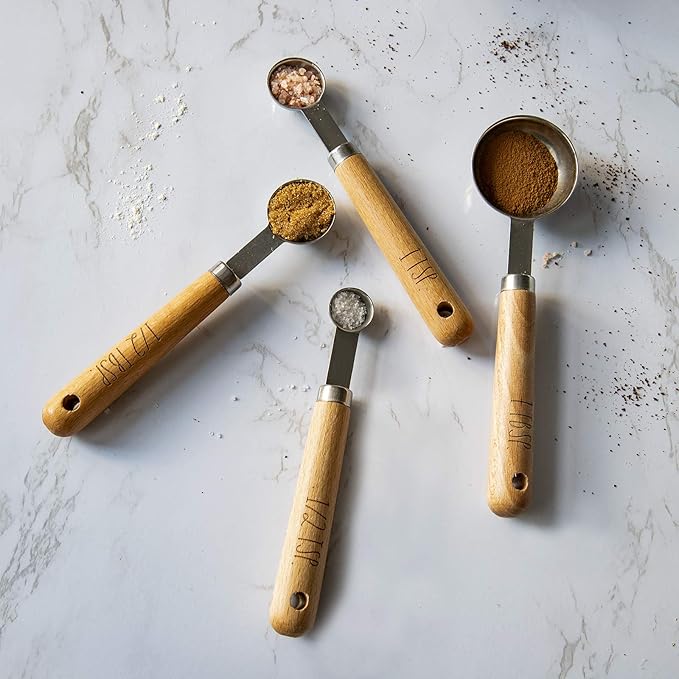 8 Piece Measuring Cups Set and Measuring Spoons Set-Nesting Kitchen Measuring Set, Liquid and Dry Measuring Cup Set (Wood)