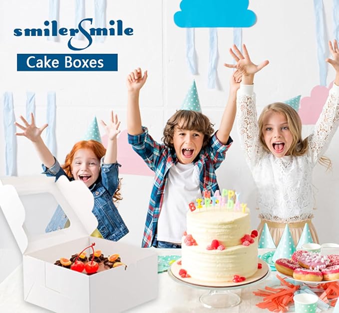 SmilerSmile 8x8x5 Inches Cake Boxes with Window 20pcs White Bakery Boxes Pasteles for Cake,Pastries,Chocolates,Cookies,Pie,Birthday Party,Wedding,Valentine's Day/White