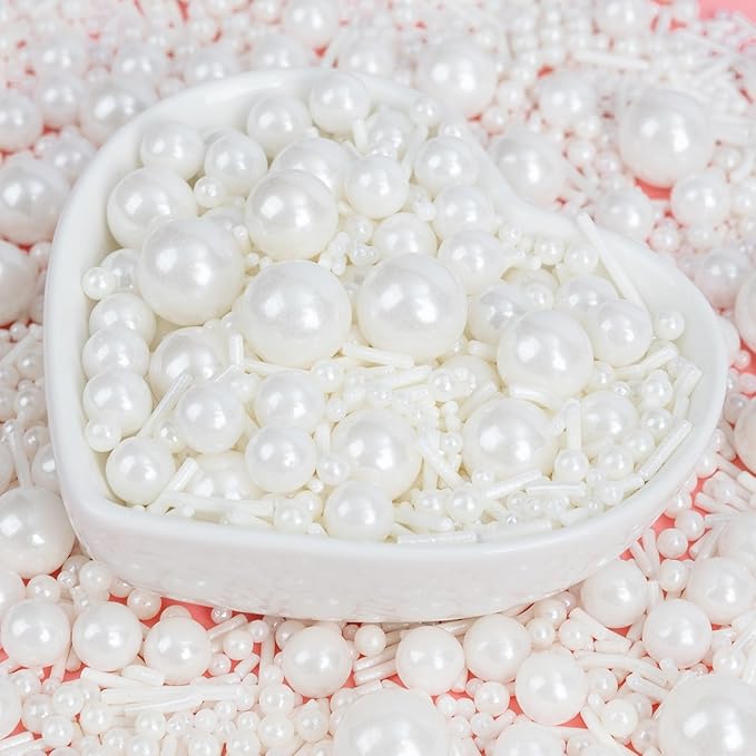 Christmas Edible White Sprinkles for Cake Decorating,Edible Pearl Jimmies Sugar Mix Size 130g/4.58oz,Baking Candy Decorations,Cupcake Toppers,Cookie Donuts Ice Cream Dessert Decorating,Wedding Birthday Party Valentines Christmas Supplies