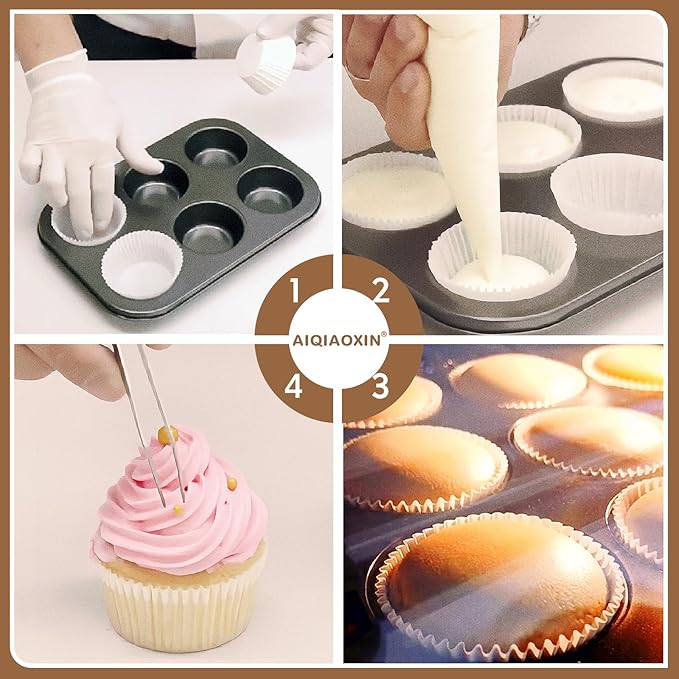 500pcs Standard white cupcake liners for baking,food grade cupcake wrappers,non-stick, greaseproof parchment muffin liners,by Bake Choice (500PCS White)