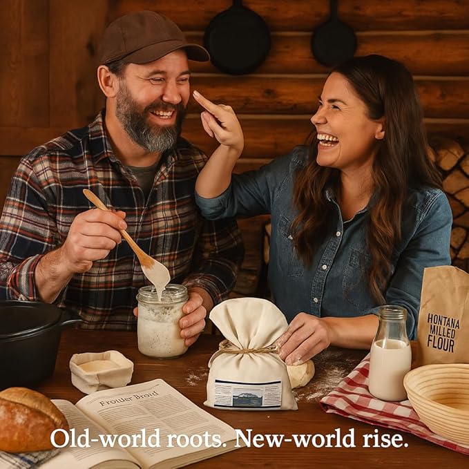 Bounty Foods Montana Sourdough Starter Set – 16 oz 3 Pack Artisan Bread Kit in Western-Style Burlap Bag – Wild Yeast Culture for Real Rustic Sourdough – Pioneer-Style Baking from the American West