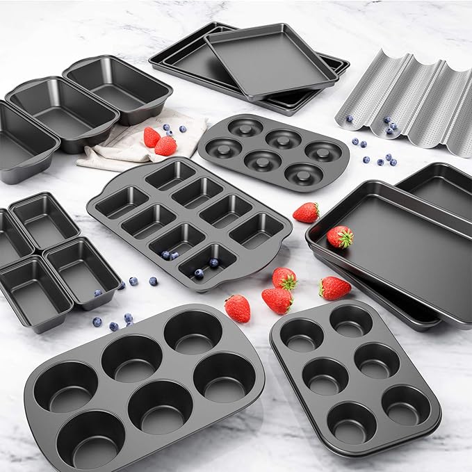 Tiawudi 1 Piece Non-Stick Mini Loaf Pan, Carbon Steel Baking Bread Pan, 8-Cavity