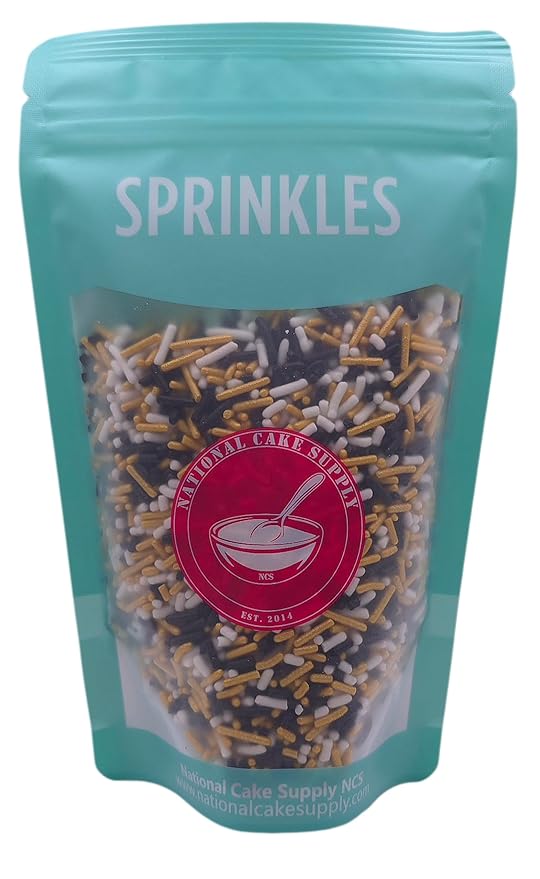 NCS Black, White, and Gold Edible Jimmies Sprinkles, 8 ounces