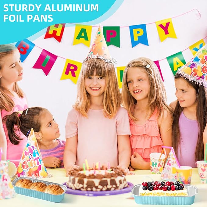 Mini Loaf Pans with Lids and Spoons Sealing Sticker,30 Pcs 6.8oz Cake Pans for Baking Disposable Aluminum Foil Christmas Cake Pan (30 Pcs Blue)