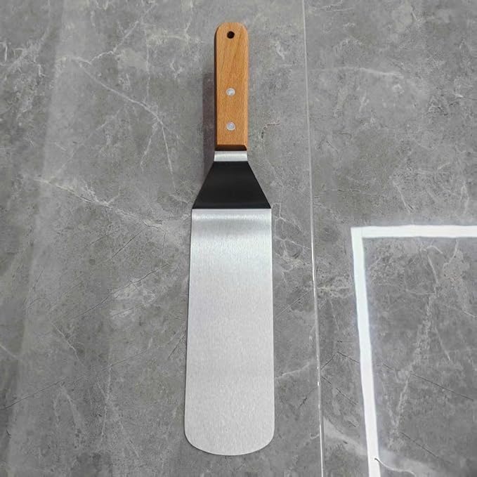 Medium Grill Spatula – Metal Spatula with Wooden Handle & Beveled Edges, Heavy Duty Flat Top Turner for Skillets, Griddles & Grills, Smash Burger Flipper, Stainless Steel Cooking Tool (Style 05)