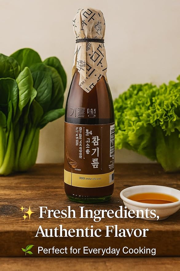 300ml -100% Pure Premium Korean Toasted Sesame Oil – Rich Nutty Flavor, Traditional Korean Style, Perfect for Cooking, Stir-Fry & Dressings (Roasted Sesame Oil) 300ml