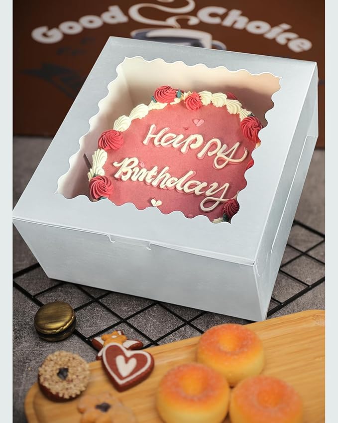 Bakepacker 36pcs 8x8x5 Inches Cake Boxes with Window 18-Packs Silver Cake Boxes 8 Inch Bakery Boxes (18 Cake Boxes +18 Cake Boards Included)