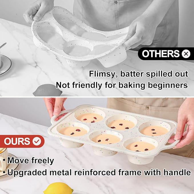 CAKETIME Jumbo Muffin Pan, Metal Reinforced Frame 3.5 Inch Large Silicone Cupcake Pan 6 Cups Large Muffin Pan with Handle Nonstick Jumbo Muffin Tin for Baking Giant Homemade Muffins, Frittatas 1 Pack