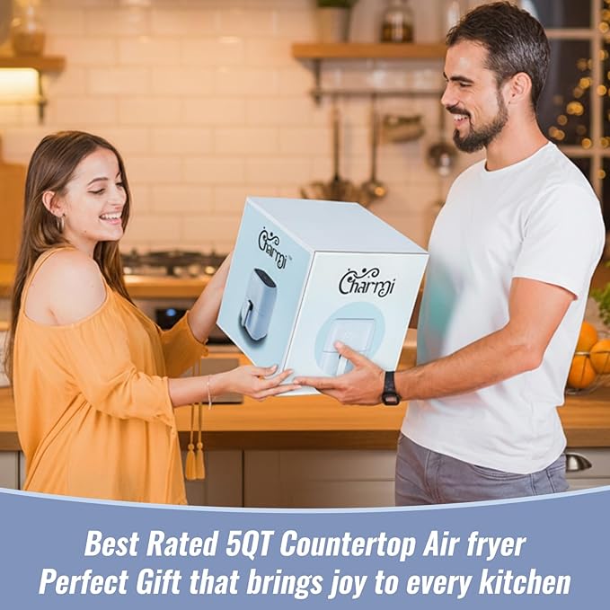 Charmi 5QT Air Fryer โ Beautiful Retro Design, Stylish Countertop Look, Nonstick & PFAS-Free, Safe Auto Shutoff, Digital Touchscreen, 8 Cooking Presets (Pastel Blue)