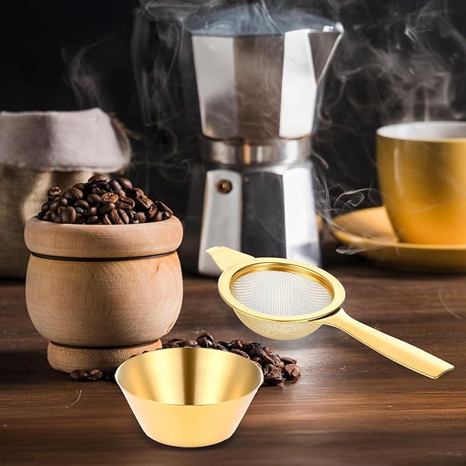 2.2" Gold Matcha Sifter Strainer 30 Fine Mesh Strainer Small Sifters for Matcha Stainless Steel Sieve Sifter with Handle, Small Metal Strainers for Loose Tea Coffee Cocktail