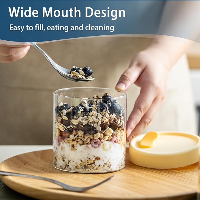 Overnight Oats Containers with Lids, 22oz & 16 oz Glass Jars with Airtight Lids, Wide Mouth Overnight Oats Jar, Salad Meal Prep Jars for Food Storage Yogurt & Cereal (4PCS)