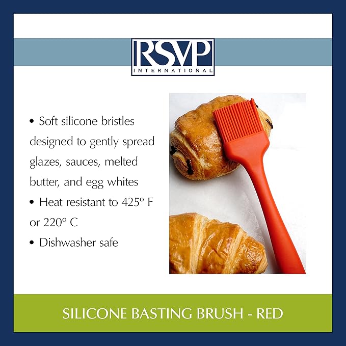 RSVP International Silicone Basting Brush, Red, 8.75" | Gently Spreads Butter, Sauces, Marinades, & More | Dishwasher Safe & Heat Resistant | BBQ Grill, Baking, Preparing Meats