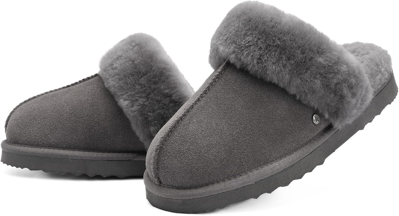 Parfeying Women's Sheepskin House Slippers Indoor Outdoor Shearling Shoes for Women