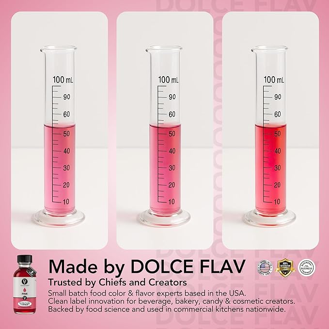 Dolce Flav Natural Pink Food Coloring โ 2 oz Plant-Based Color from Beetroot with Graduated Dropper | Water-Soluble Liquid Dye for Baking, Frostings & Drinks | Kosher | Made in USA