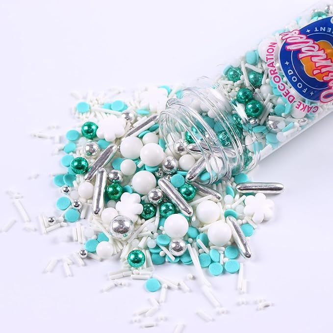 Snowflake Sprinkles for Cake Decorating 4.23 ounce Frozen in Sugar Pearls Sprinkles for Cupcakes Topper Cookie Metallic Sprinkles Mix Jimmies Confetti Cake Decorations for Kid's Birthday Christmas Party