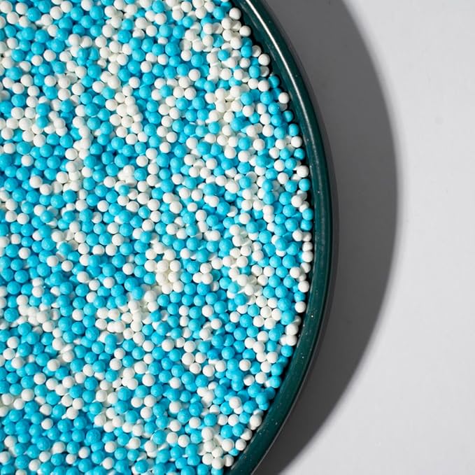 Christmas Sprinkles 130g/4.6oz,Blue White Edible Pearl Sprinkles for Cake Decorations, Baking, Ice Cream, Cookies, Cupcake Topper Edible Pearls Sprinkles - 2mm Matte White Sugar Pearls for Cake Decorating(2mm light blue white)