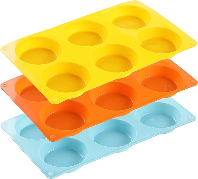 Muffin Top Pan, Silicone Egg Mold for Breakfast Sandwiches, Non-Stick 3" Round Egg Molds for Muffin Top, Whoopie Pies, Corn Bread, Tarts (Set of 3)