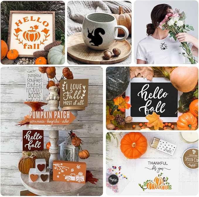 50 PCS Fall Painting Stencils Reusable Fall Stencils for Painting on Wood Rocks Canvas Fabric Glass Pottery 4x4 Inch