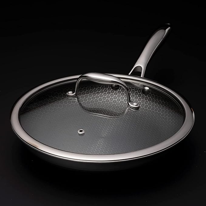 HexClad Tempered Glass Lid, 10-Inch, Designed for HexClad Hybrid Cookware, Steam Vented, Dishwasher Safe