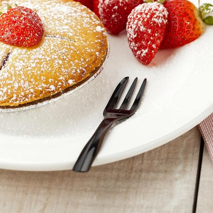 Restaurantware-4 Inch Cake Forks, 100 Knife-Edged Premium Pastry Forks - Disposable, Solid And Durable, Black Plastic Sharp Edge Fork, For Parties, Bakeries, Catering Services, Gatherings