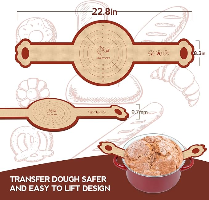 Silicone Sourdough Bread Sling Mat for Dutch Oven, 2 Pack Non-Stick & Easy Clean Reusable sourdough mat, Easy and Stable to Transfer Sourdough Bread, Round