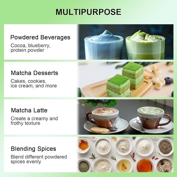 Matcha Whisk Set, 4-Pack Matcha Kit Accessory with 100-Prong Handmade Bamboo Chasen Wisk Mixer, Scoop, Spoon, and Sifter, Perfect for Making Ceremonial Macha Tea, Gift for Mocha Lovers