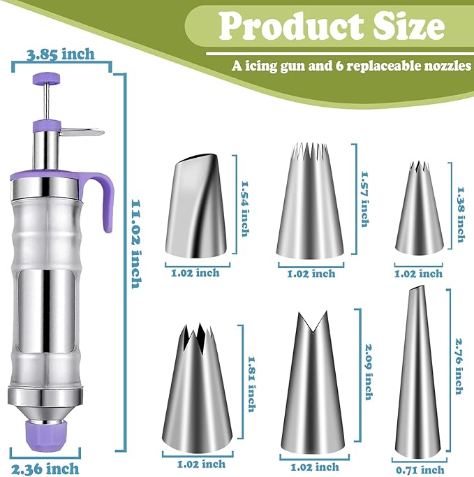 FANTEXY Dessert Decorating Syringe Kit With 6 Frosting Icing Tips for Cake Decorating, Stainless Steel Cupcake Decorating Kit For Cakes, Cookies,Icing Gun and Tips Set