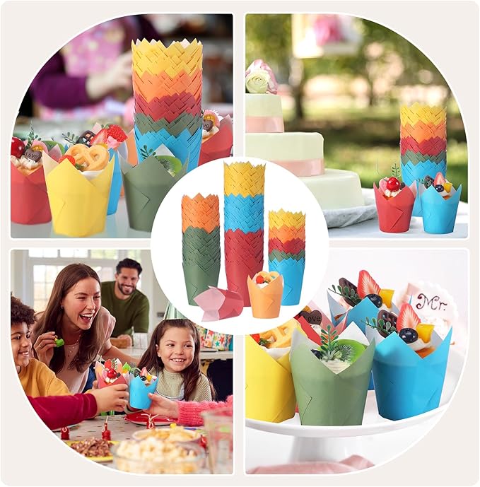 Havawish 500 Pcs Standard Size Colorful Tulip Cupcake Liners, Rainbow Baking Liners Greaseproof Cupcake Wrappers Muffin Baking Cups for Wedding Birthday Baby Shower Holiday Party Thanksgiving Day