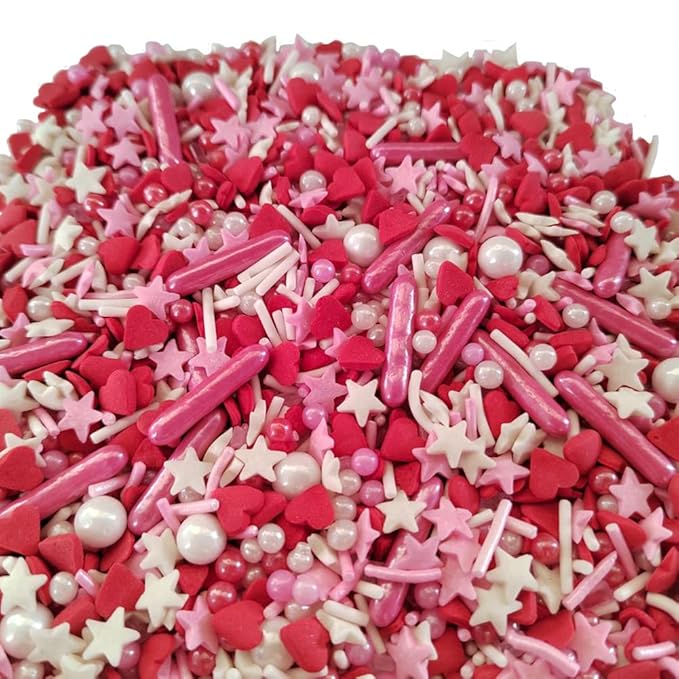 Edible Cake and Cupcake Sprinkles with Assorted Shapes and Sizes for Parties, Valentines Sprinkle Mix for Cookies, Ice Cream, Cake and Cupcake Decorating, 3.35 oz