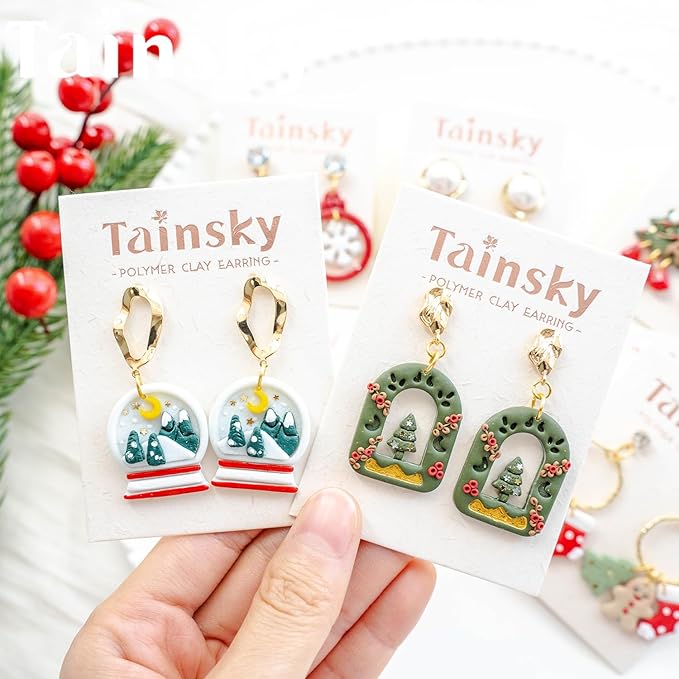Tainsky Christmas Polymer Clay Cutters, 32 Shapes Winter Clay Earrings Cutters for Polymer Clay Jewelry
