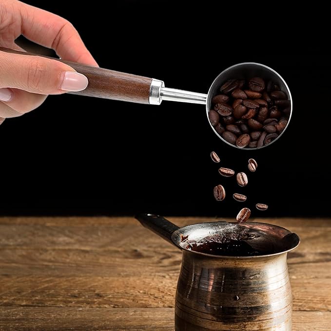 Vintage Coffee Measuring Spoon with Long Wooden Handle 10g / 30ml Capacity Metal Tablespoon Stainless Steel Coffee Scoop Kitchen Utensil Spoon for Coffees Tea Bath Salts