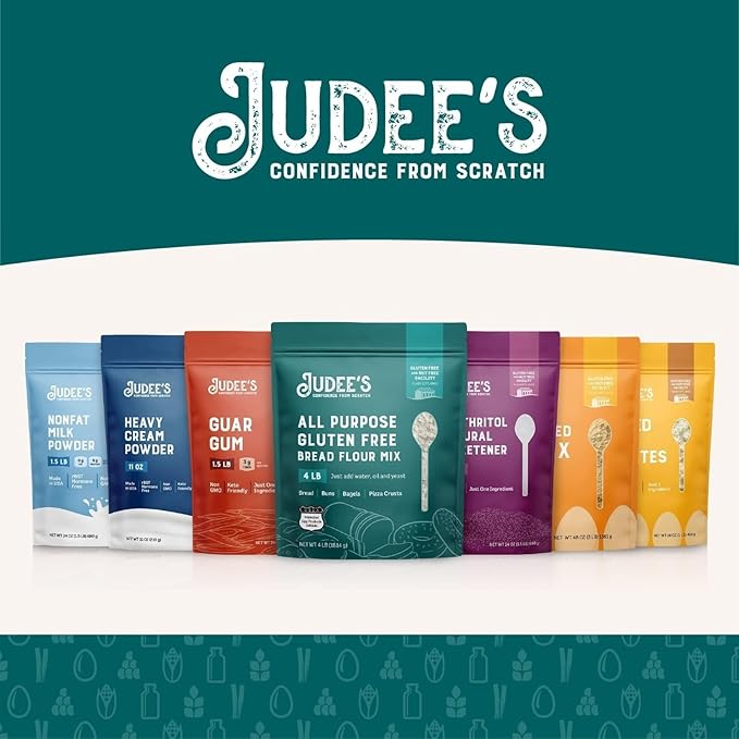 Judee's All Purpose Gluten Free Bread Flour Mix 4 lb - Make Homemade Bread, Pizza Crusts, Bagels, Buns, English Muffins, Focaccia and More - Great for Baking and Cooking