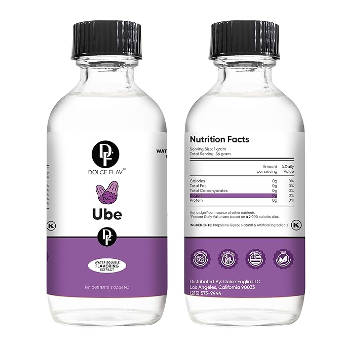 Dolce Flav Clear Ube Extract - 2 Ounce Water-Soluble Multipurpose Purple Yam Flavoring Ideal for Ice Cream, Cookies, Boba, Coffee & Pastries, Includes Measured Dropper
