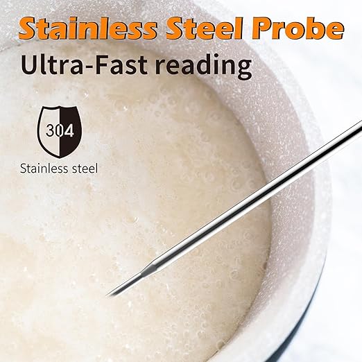 Digital Candy Thermometer with Adjustable Display, 304 Stainless Steel Probe, -58°F~572°F, Includes 2 Pot Clips & Heat-Insulating Pad for Sugar Syrup, Jam, Chocolate, Frying Oil (White)