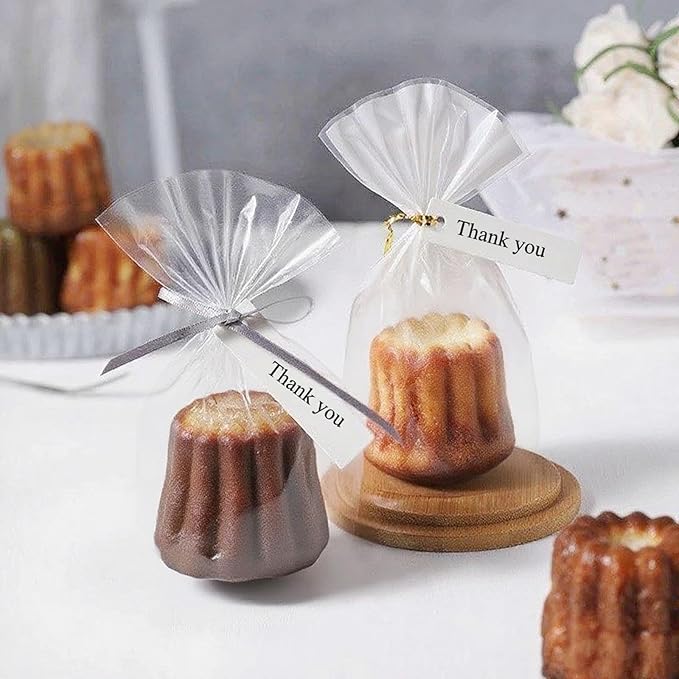200 Pack 5"×2"x6.5" Cellophane Muffin Bags with Gold Twist Ties & Flat Bottom Food Safe Bakery Packaging for Cupcakes, Brownies, Cookies, Macarons Perfect for Party Favors & Catering