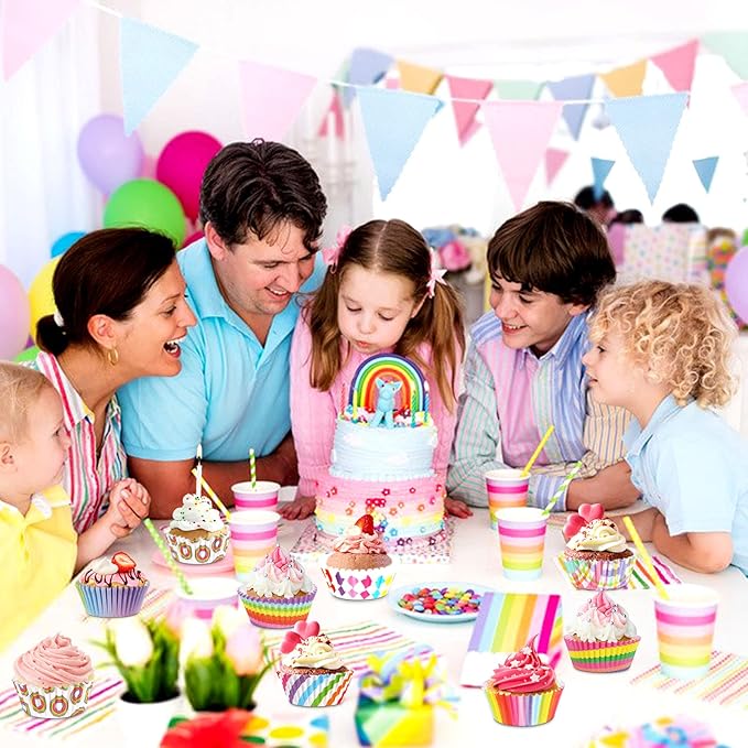 SANNIX 450pcs Rainbow Cupcake Liners, Colorful Baking Cups Cupcake Wrappers Paper Wraps Muffin Liners for Birthday Pride Party Candy Cake Decorations Supplies(9 Designs)