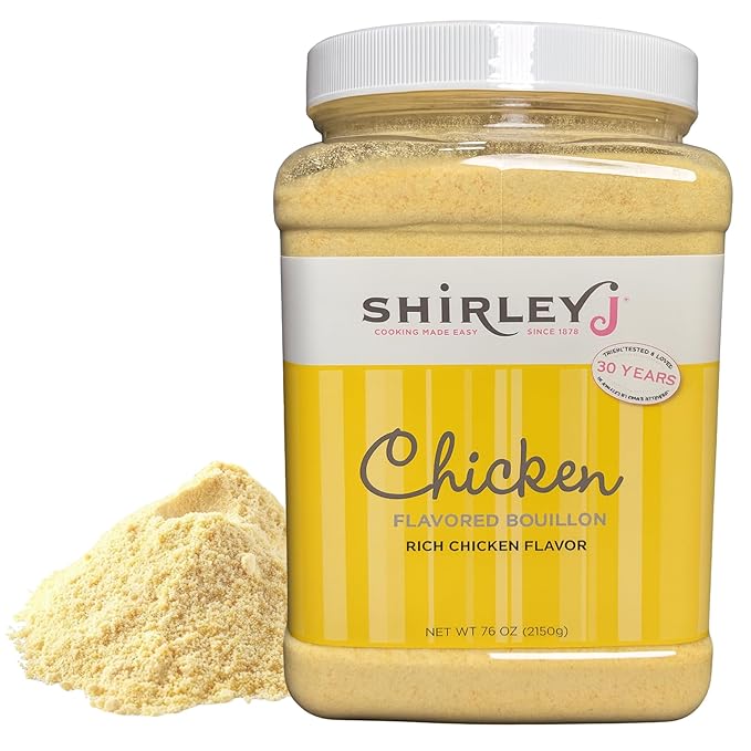 Shirley J Bouillon Powder - Rich, Concentrated, & Less Sodium Chicken Bouillon - Easy to Use Chicken Powder for Soup, Stew, Gravy, & More - 4.75 lb.
