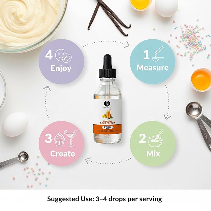 Dolce Flav Natural Mango Agua Fresca Extract, Water-Soluble – 2 oz | Tropical Ripe Mango Flavoring for Beverages, Desserts & Syrups – Sugar-Free, Kosher, Allergen-Free