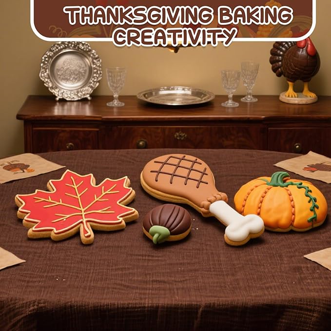 6 Pcs Large Thanksgiving Cookie Cutters 8" Fall Cookie Cutters Stainless Steel Metal Baking Molds for Holiday, Pumpkin, Leaves, Turkey, Chicken Legs, Acorn