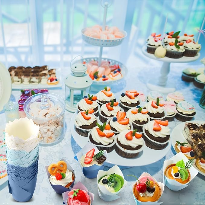 Havawish 500 pcs Tulip Cupcake Liners, Party CupCake Baking Liners Greaseproof Wrappers Muffin Liner Holders for Wedding Birthday Baby Shower Holiday Party Baking Cups (Gradient Blue,Standard Size)