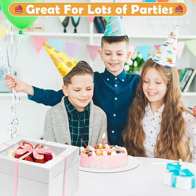 24 Pcs Cake Boxes 12 inch with 12x12x8 Inches 12Pcs Tall Cake Box,10Pcs Cake Board, Stiker &Ribbon, Large Baking Boxes, Square Cardboard Cake Boxes for Multi-Layer Cakes