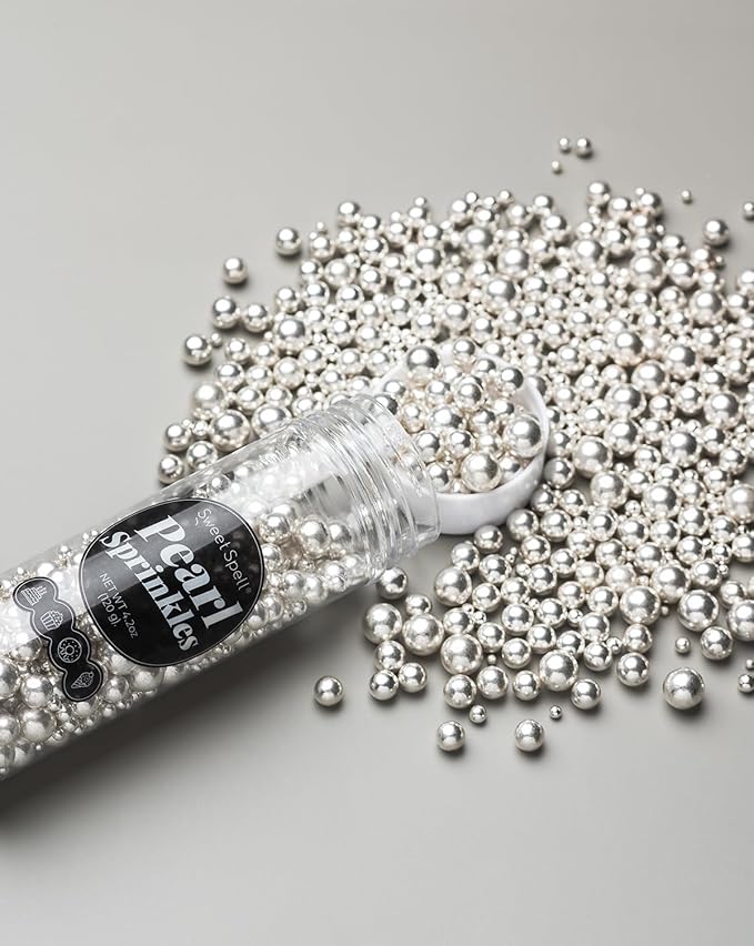 Sweet Spell Silver Pearl Sprinkles for Cake Decorating (120g/ 4.2oz) - Sugar Candy Ball Pearls for Cupcakes, Ice Cream Toppers, and Baking Cake Decoration