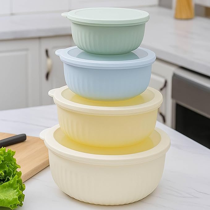 Premium Plastic Mixing Bowls with Lids β 4 Nesting Bowls for Meal Prep, Storage & Serving | Airtight, Durable, Leakproof, Lightweight, BPA-Free & Dishwasher Safe