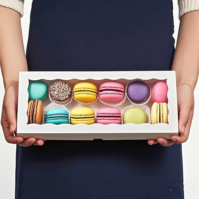 50pcs 12x5x1.5Inches White Bakery Boxes with Window Cookies Boxes Chocolate Truffle Boxes Macaron Boxes Cakesickle Boxes Browines Treat Boxes for Christmas Valentine's Easter Mother's Day