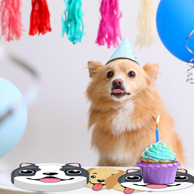 40pcs Dog birthday Party Decoration,include 20pcs 7inch dessert plate, 20 Napkin,Used for Dog birthday Party Supplies (multicolor 2)