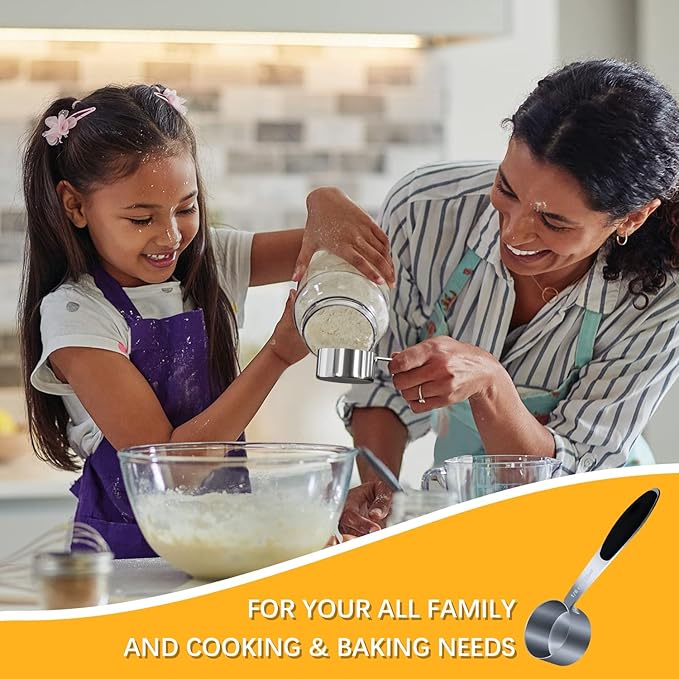 2PCS 1/4Cup (59ml, 2oz) Single Measuring Cup with Black Silicone Grip, Stainless Steel Individual Measure Scoop Only