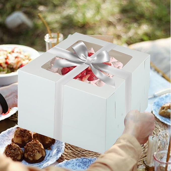 Yeplan 5 Packs Tall Cake Box and Cake Boards,12x12x8 inches Cake Boxes with Window,White Cake Containers for Birthday,Wedding,Baby Shower,Multi-Layer Cake Display