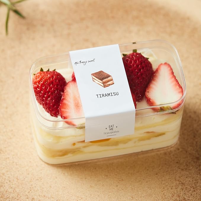 Plastic Rectangle Dessert Cups Boxes with Lids and Sporks,packaging for baked,Cookie Tiramisu Containers for Fruit,Pudding,Mousse,Parfait Cups With Lids(20, Rect 4.6*2.4*2.7 IN-Boxes+Sporks+stickers)