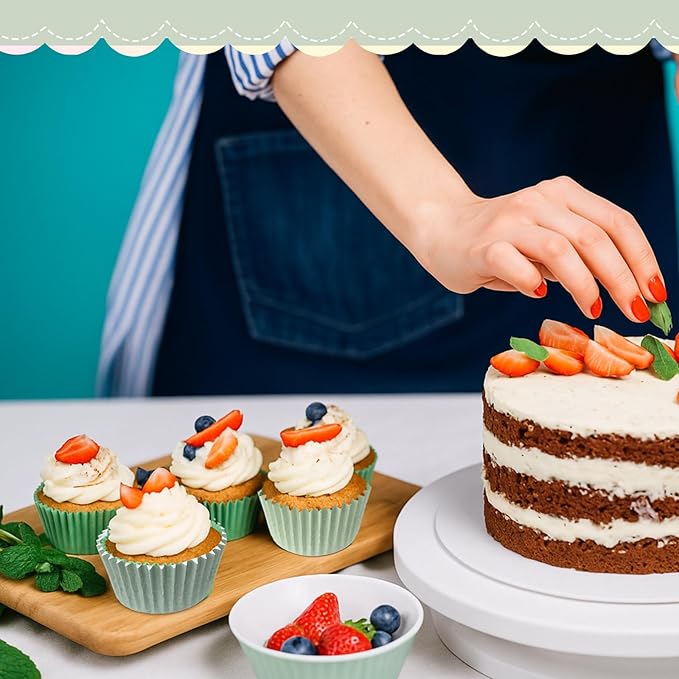 LemonRoad 300pcs Coated Paper Cupcake Liners for Baking Colorful Greaseproof Baking Cup for Muffin Dessert Candy Biscuit Cookies Brownie Wedding Birthday Party Baby Shower(Green,Round)